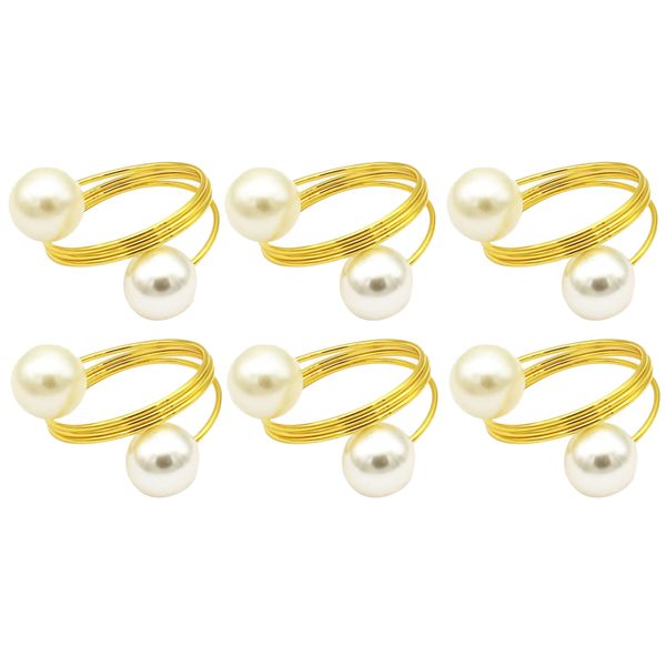 6 Piece Pearl Metal Napkin Rings - Durable and Stylish Dining Table Decor