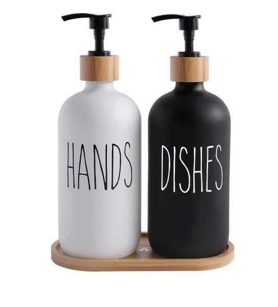 ALANES 2 Piece 500ml Glass Soap Dispenser Set with Tray