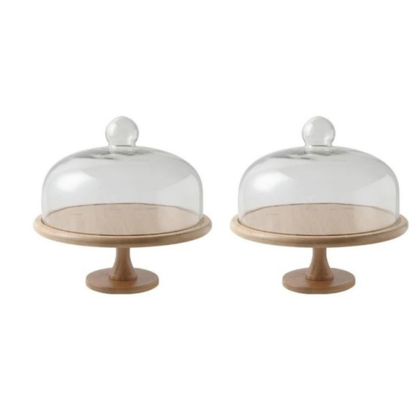 Transparent Glass Cake Dome with Footed Base - Set of 2