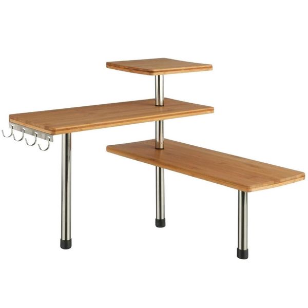 Kitchen Decor 3 Tier Bamboo &amp; Metal Storage Spice Rack-Desk Shelf (43cm)