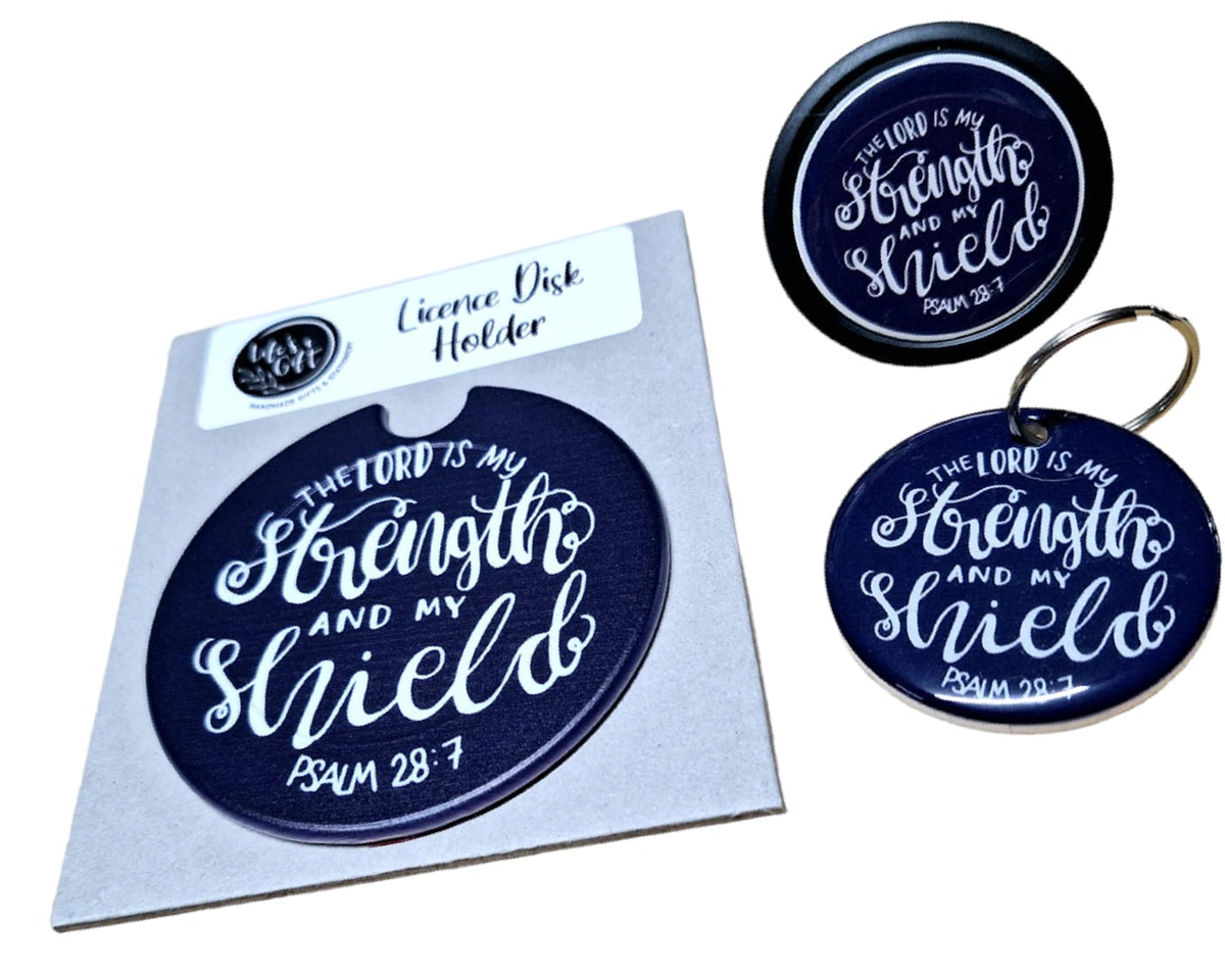 The Lord is My StrengthLicence Disk Holder, Keyring & Air Freshener