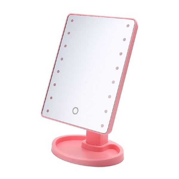 360 Degrees Rotation Battery Powered Touch LED Makeup Mirror – Pink
