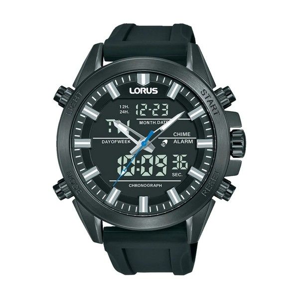 Lorus - Men's Black-White Rubber Analogue and Digital Watch
