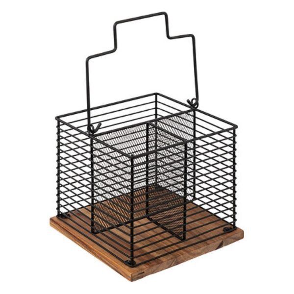 Cutlery Rack in Black Metal and Wood