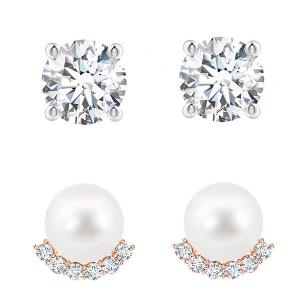 Stella Luna 8mm Clear Crystal Stud &amp; Pearl Rosegold