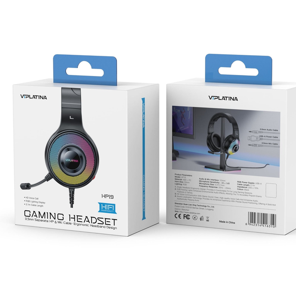 VIPLATINA Gaming Headset with RGB Lighting Noise-Cancelling Mic,3.5mm Cable