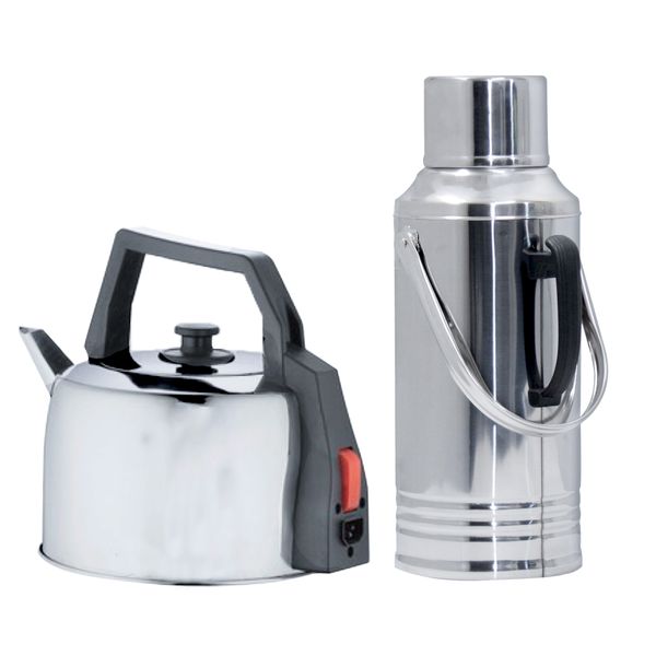 3.2L Steel Glass-Inner Vacuum Insulated Flask and 3L Stovetop Whisting Kettle