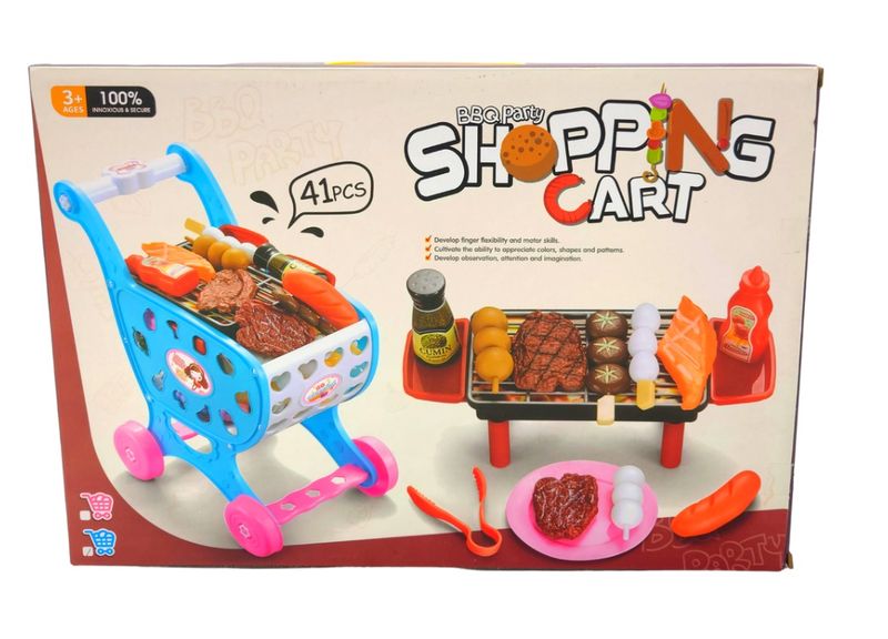 Kids Shopping Trolley with Toy Braai