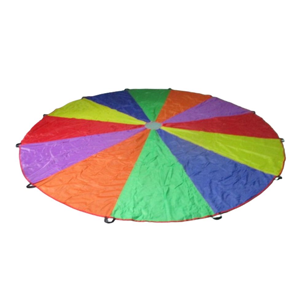 Children Outdoor Play Equipment DKINY Kids Play Parachute - 8ft Rainbow Parachute With 12 Handles & 12 Thrower Balls For Outdoor Group Games String Throwing Toy