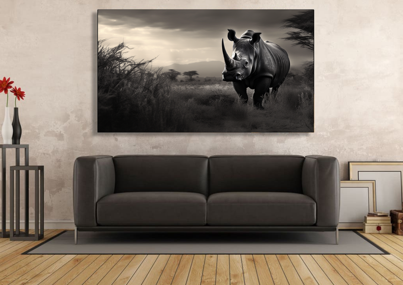 Canvas Wall Art - Rhino Grazing Abstract -IM1062