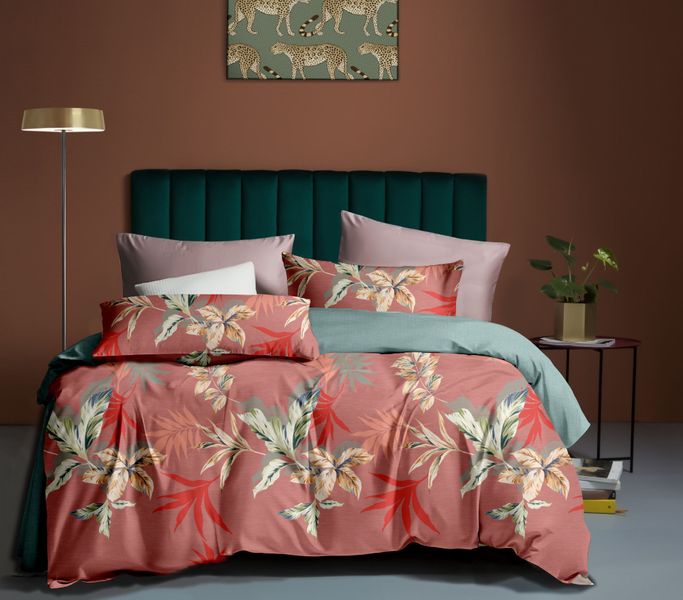 Linen Boutique - Duvet Cover Set Reversible-Florist-OrangeRedPaleTurquoise