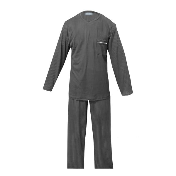 PJ Warehouse Mens V-Neck Ribbed Winter PJ - Charcoal