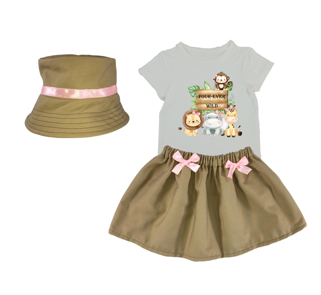 Fourth Birthday-Shirt,skirt &amp;hat-Wild One/Safari