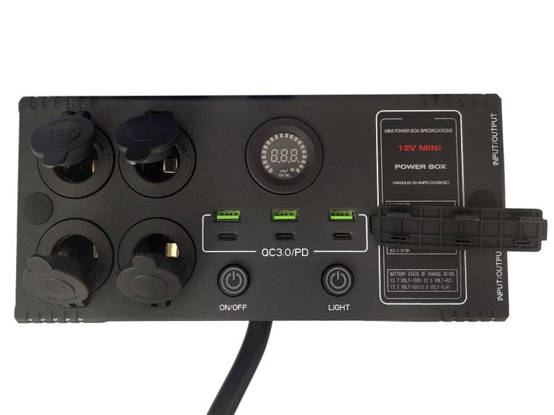 12V Mini Power Box with 6 x QC USB Ports, 4 x 12V Cig Sockets, 2 x Anderson
