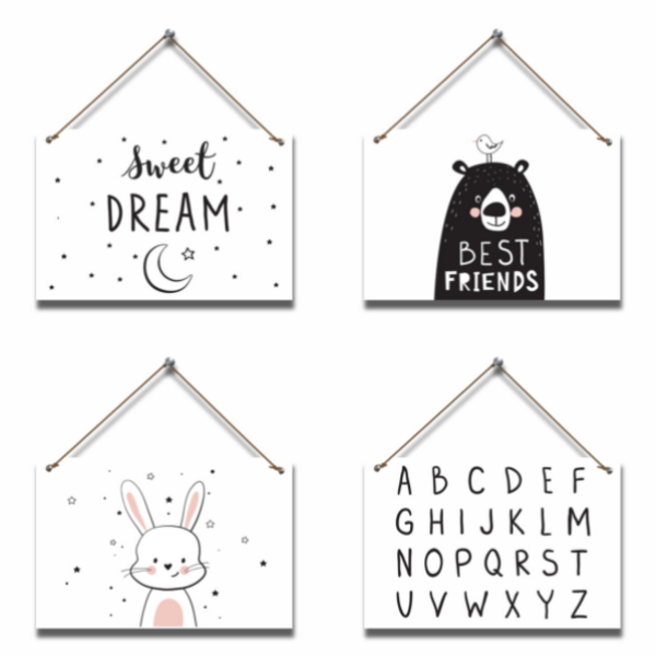 Imaginate - Baby Room Picture Boards - Best Friends - Monochrome - 4 Piece