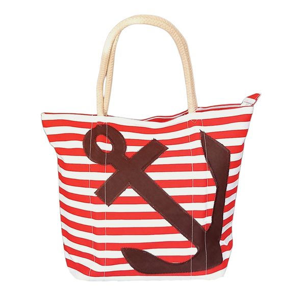 Vibrant Stripped Beach Bag Ship Anchor Design