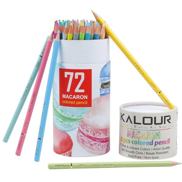 KALOUR 72 Colors Macaron Oil-Based Colored Pencils with Blender &amp; Case