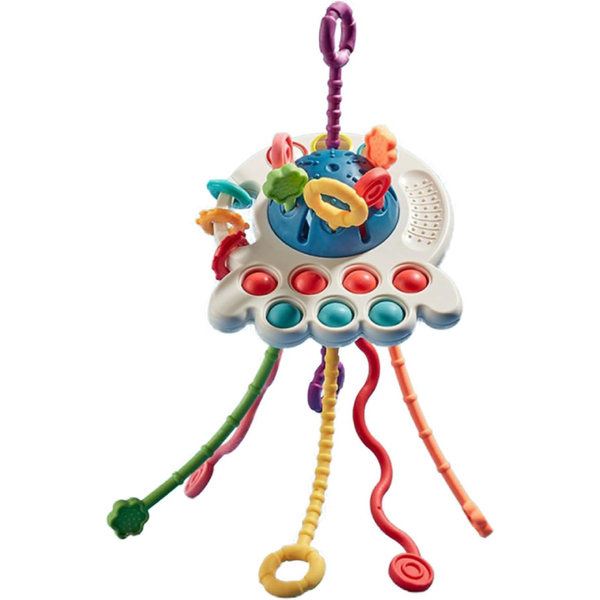 Baby Pull String Toy for Sensory Training 6 Soft Silicone Ropes for Teether