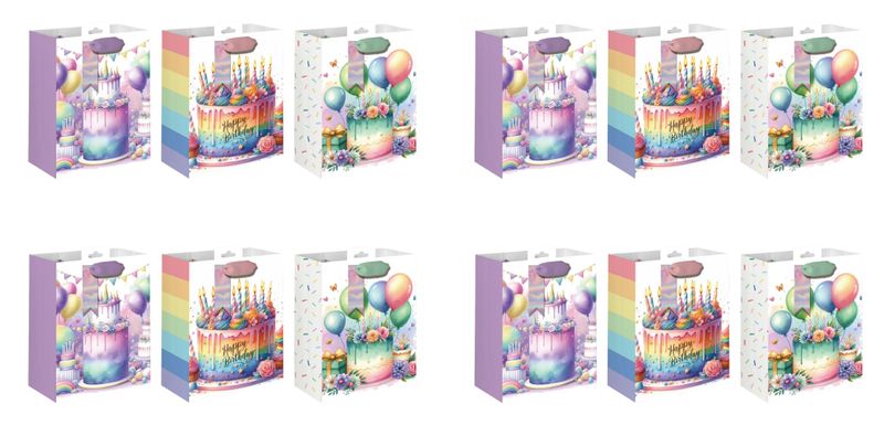 x12 Piece Birthday Gift Packaging Bags Set - 26 x 32 x 12.5cm.