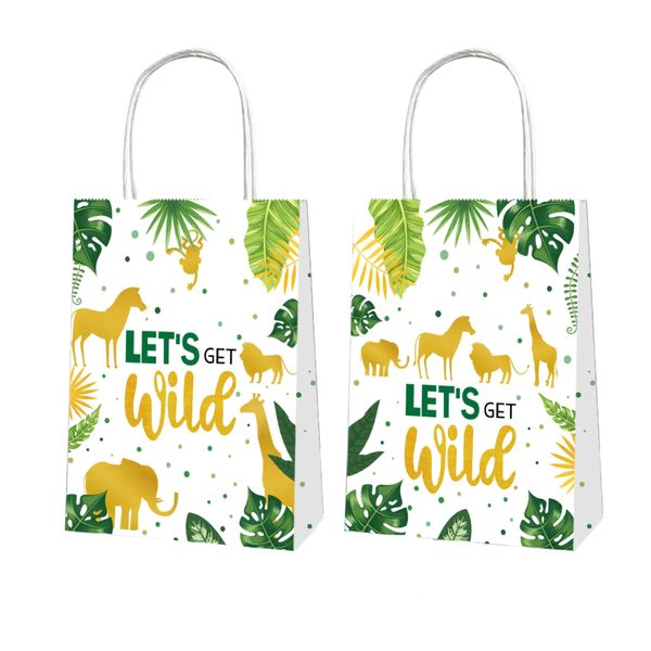 Party Favor Bags with Handles - Let's Get Wild Safari Theme - 12 Bags