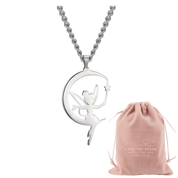 A-Girl-Can-Dream Stainless Steel Magical Fairy on Moon Choker Necklace