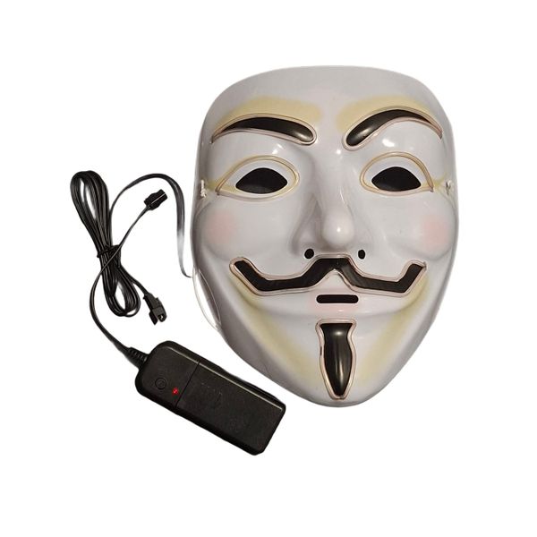 LED Light-Up Guy Fawkes Mask with Inverter | Glowing Anonymous Style
