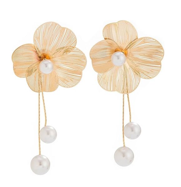 Exaggerated Floral Dangle Earrings, Large Metal Jewelry Fashion Accessories
