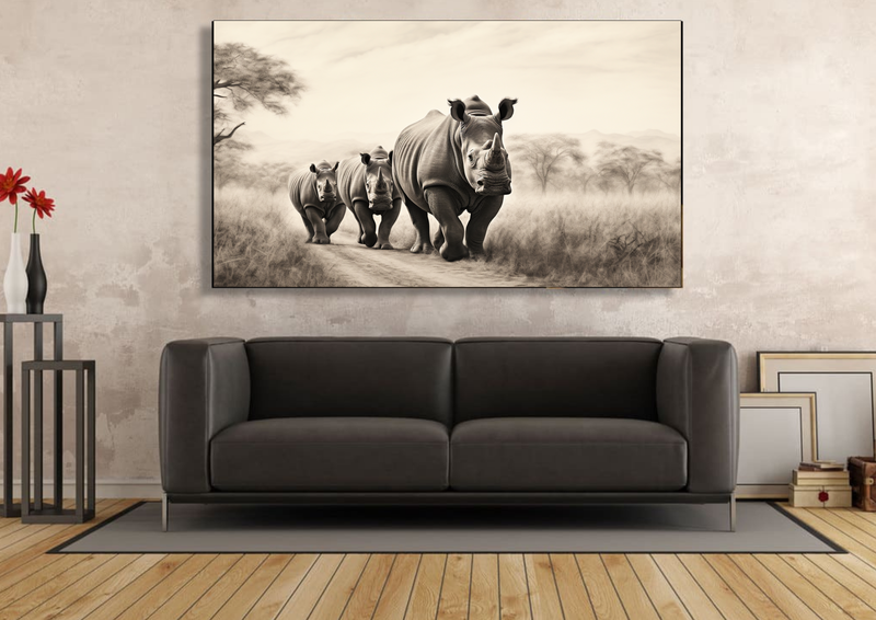 Canvas Wall Art - Rhino Family Stroll Abstract -IM1064