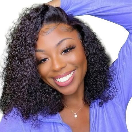 Bresilienne Human Hair-14-inch Deep Curly Wigs 13x4 Full Lace Front Wig Image