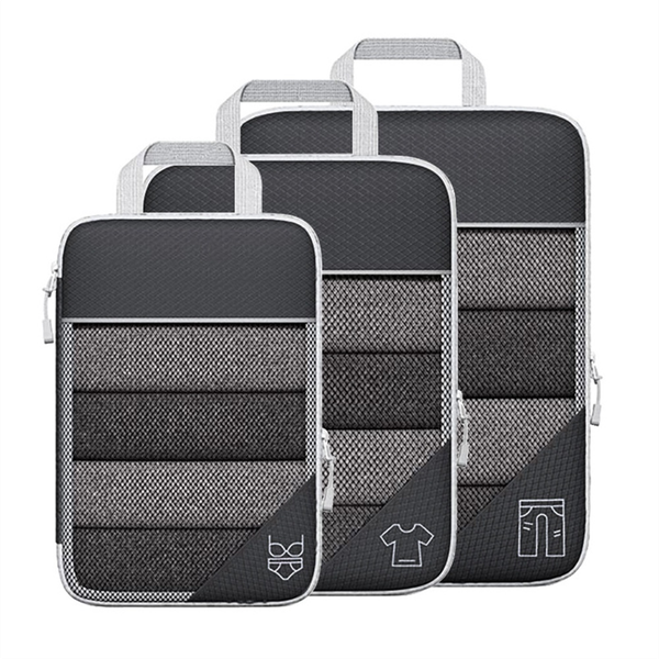 3 Pcs Portable Bags Travel Compressible Storage Pouch Set Black