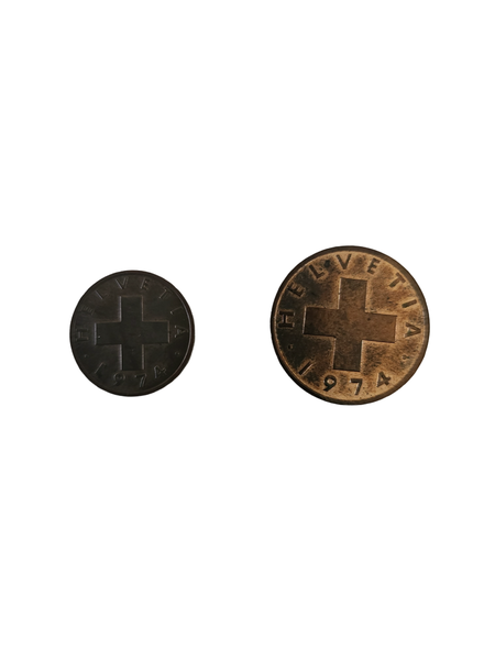 1974 Switzerland 2 Coin Set 1 Cents and 2 Cents