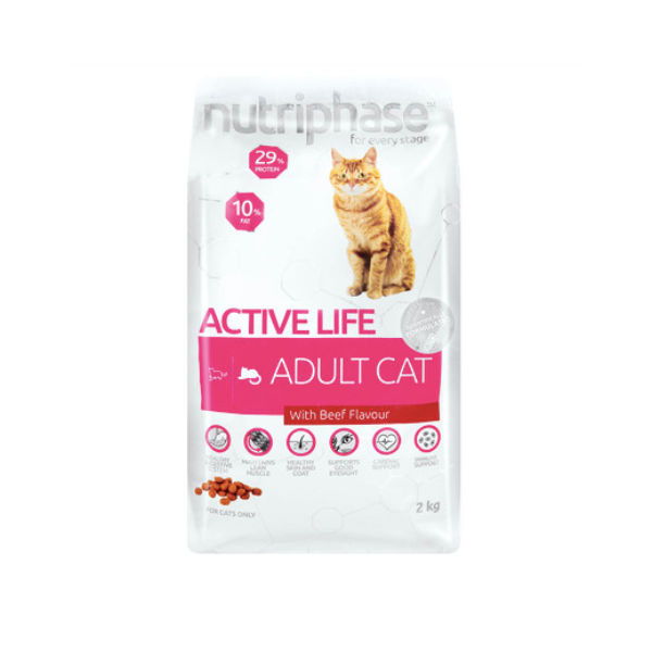 Nutriphase- Adult Beef Flavour Dry Cat Food 2kg x 10 Pack