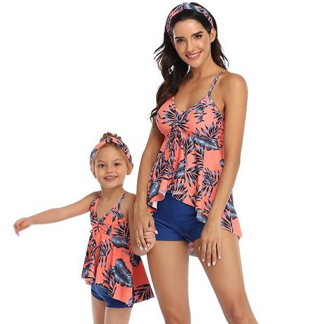 Kids Peach Tropical Print Boyleg Two Piece Swimwear Shop Today