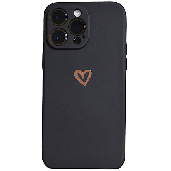 Black - Phone Case with Brown Heart &amp; Pro Cam - Iphone 14 Pro Max