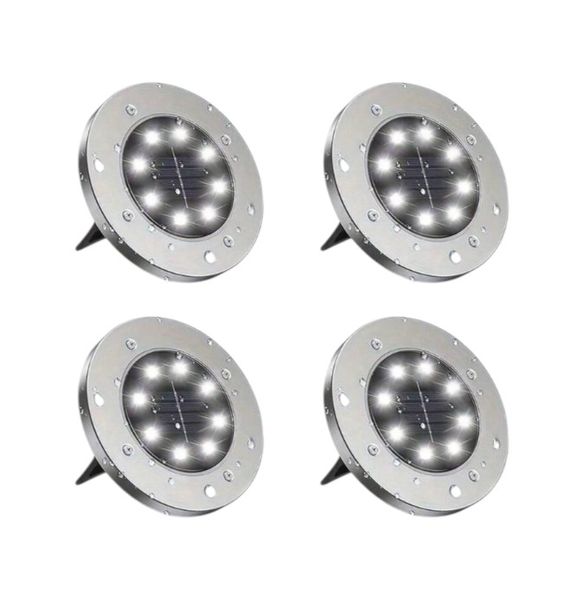 4 Piece - Solar-Powered LED Ground Light For Outdoor Use - Silver, White