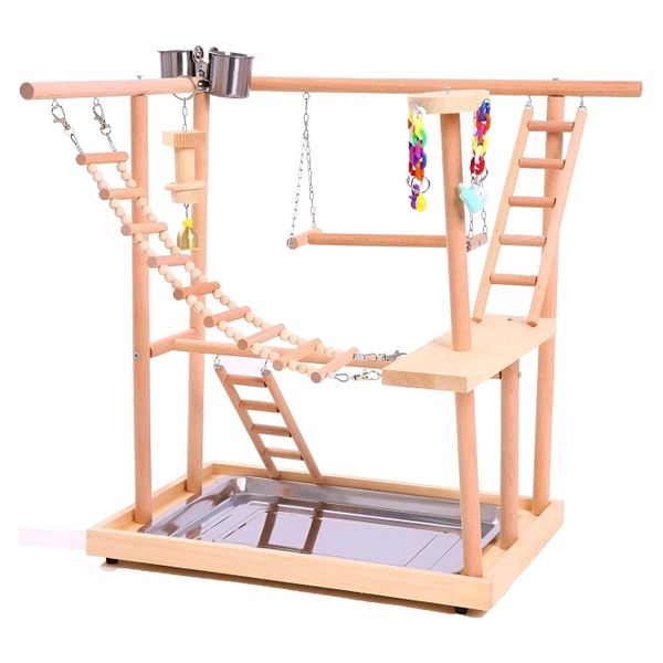 WigWagga – Interactive Parrot Bird Wooden Playground Stand Training Gym Set