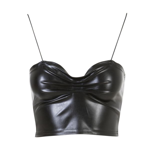 THE LOT Leatherette ruched crop top Black