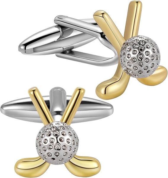Novelty Two Tone Silver Gold Golf Ball Club Cufflinks