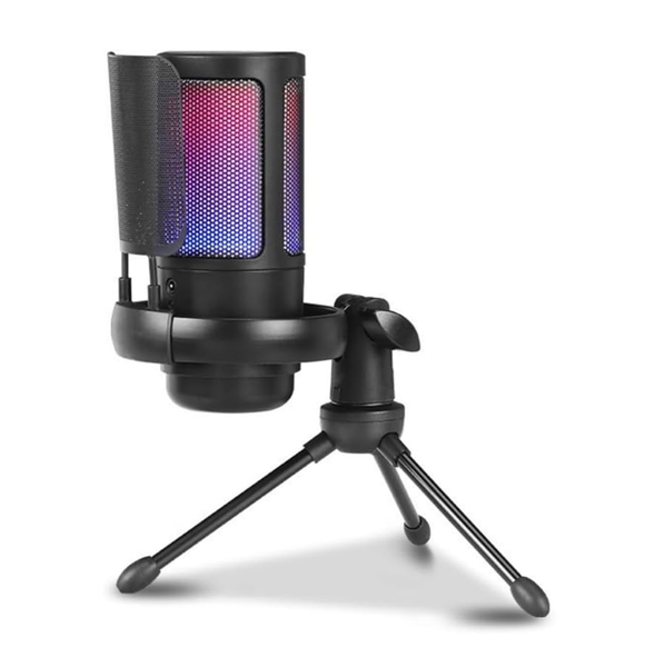 USB RGB Condenser Gaming Microphone with Tripod - Streaming &amp; Recording Mic