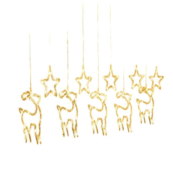 Star And Reindeer Led Fairy Curtain Light With Tail Plug 3m