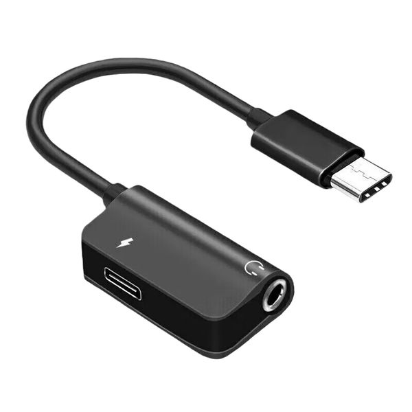 2-in-1 Type-C to 3.5mm Adapter Compatible with USB-C Devices Black