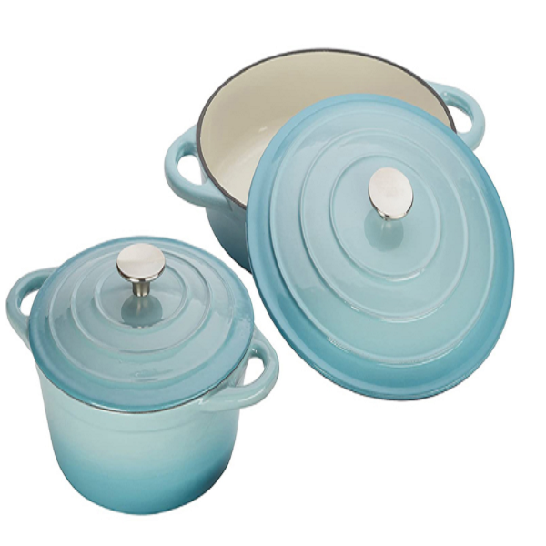 7 Piece Cast Iron Cookware/Pots - Turquoise