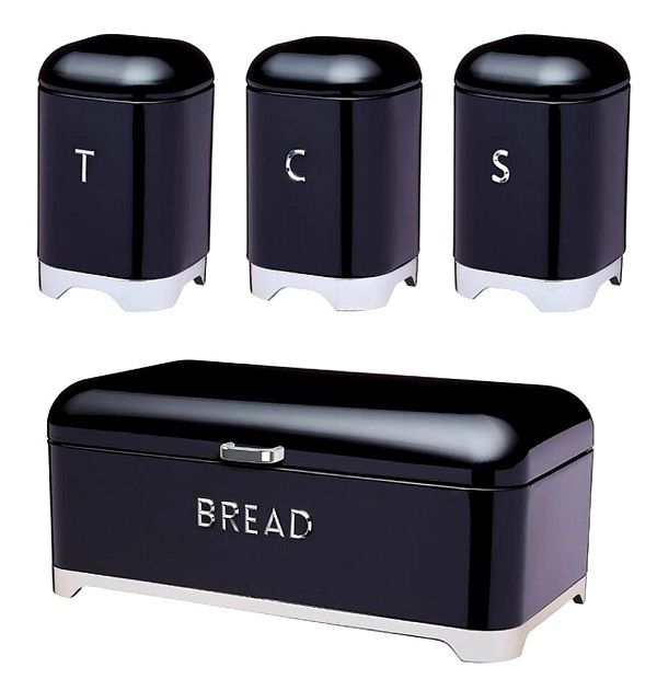 Glossy Bread Bin with Canister Set Black Shop Today. Get it Tomorrow
