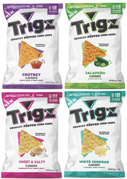 Corn Chips | Chutney, Jalapeno, Sweet &amp; Salty, Wh Cheddar | 40 Pk | Trigz