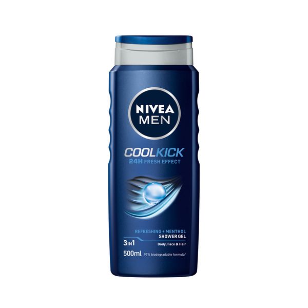 NIVEA MEN Cool Kick 3in1 Shower Gel Wash with Refreshing Menthol, 500ml