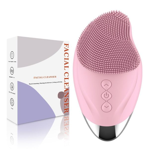 Electric Facial Cleanser, Vibrating Silicone Facial Cleanser Tool - Pink
