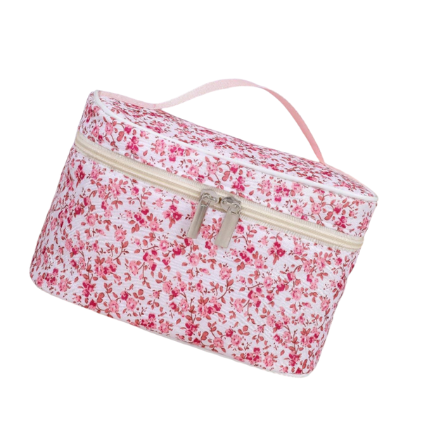 Portable Cosmetic Makeup Travel Floral Print Bag - Dusty Pink
