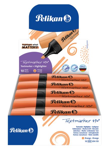 Pelikan Highlighter 490 , 10 pcs. in Folding Box, Neon Orange