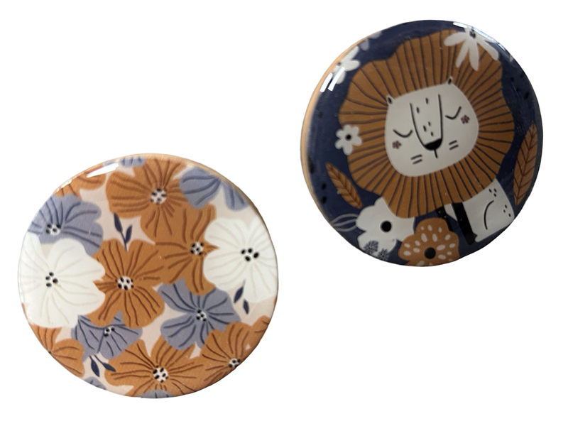 Combo 2 - Brown Mane Lion &amp; Big Flowers Door Knobs