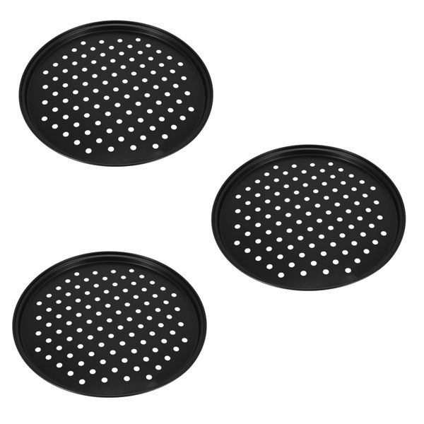 3X 10 Inch Black Carbon Steel With Nonstick Coating Pizza Baking Tray